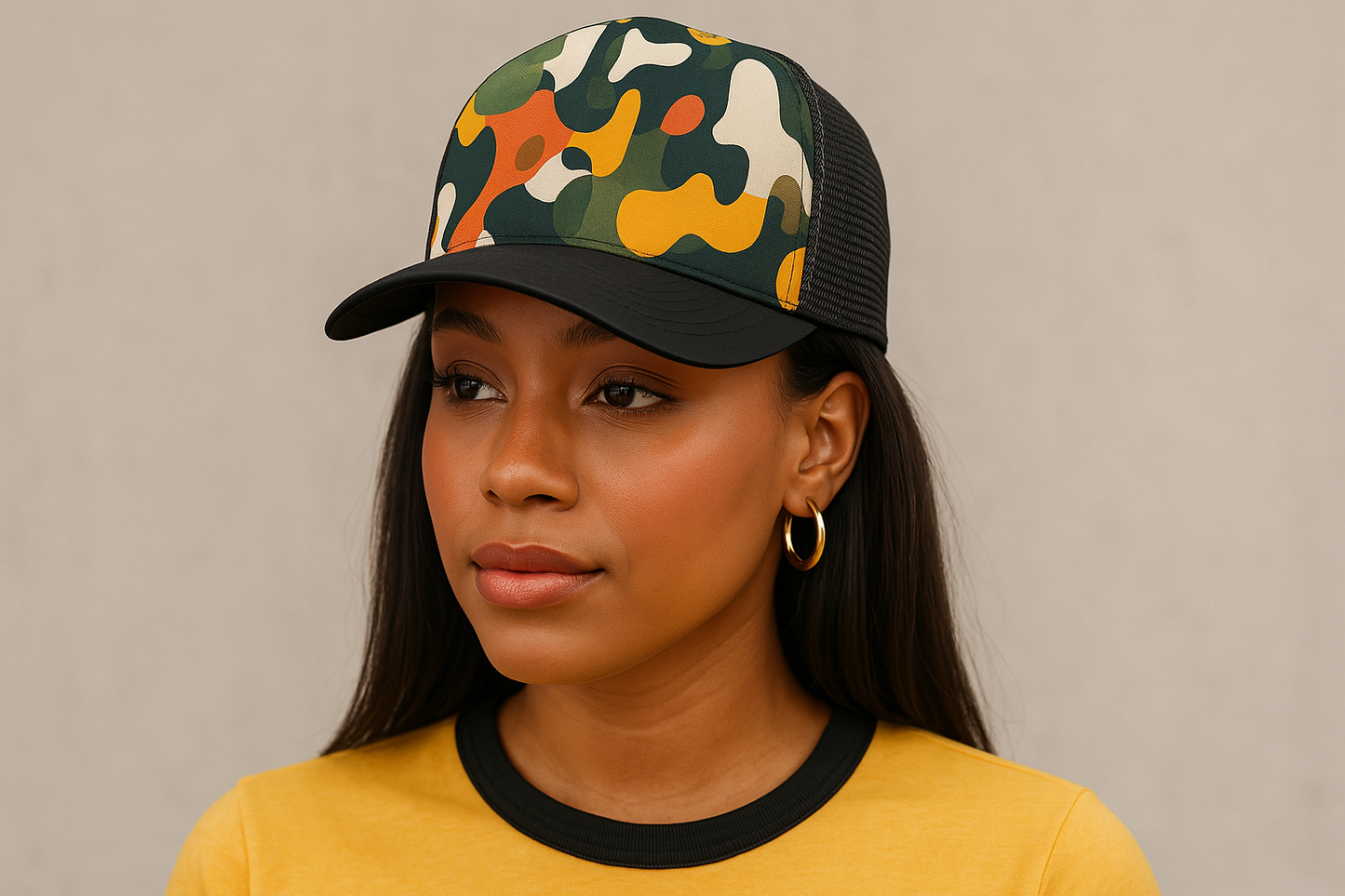 🔥 Trendy Camo Mesh Trucker Cap – Bold Urban Style🧢