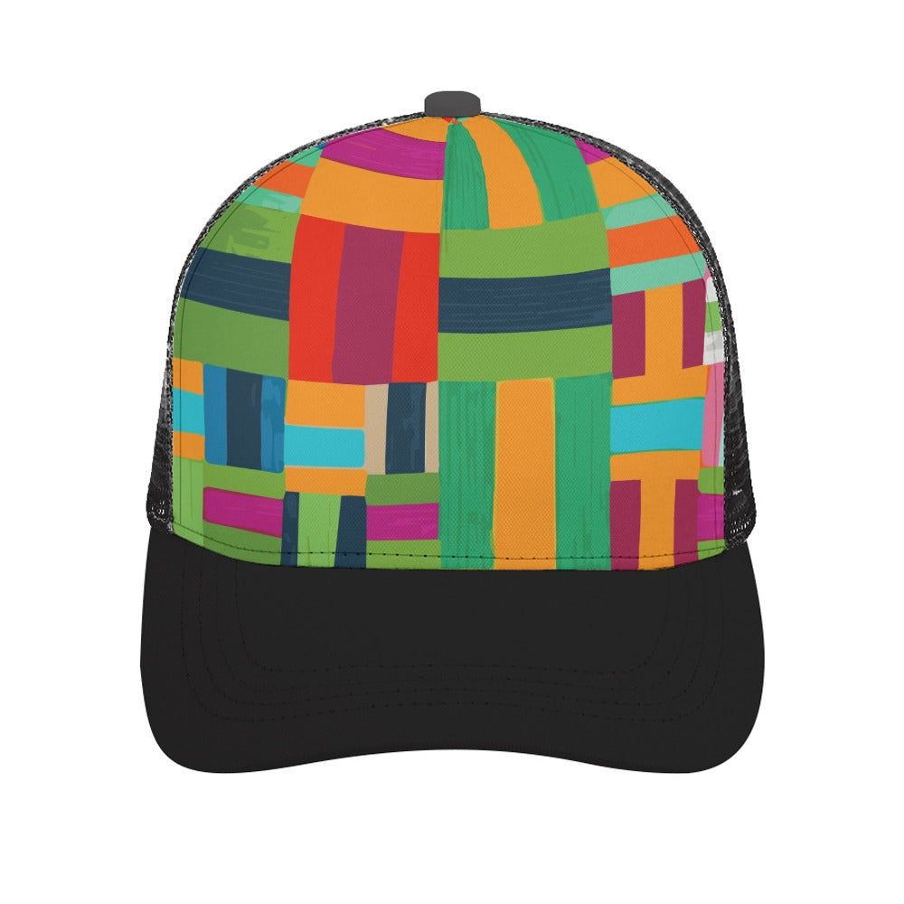 🧢✨ Bold Patchwork Trucker Hat – Multicolor Vibes 🌈🔥