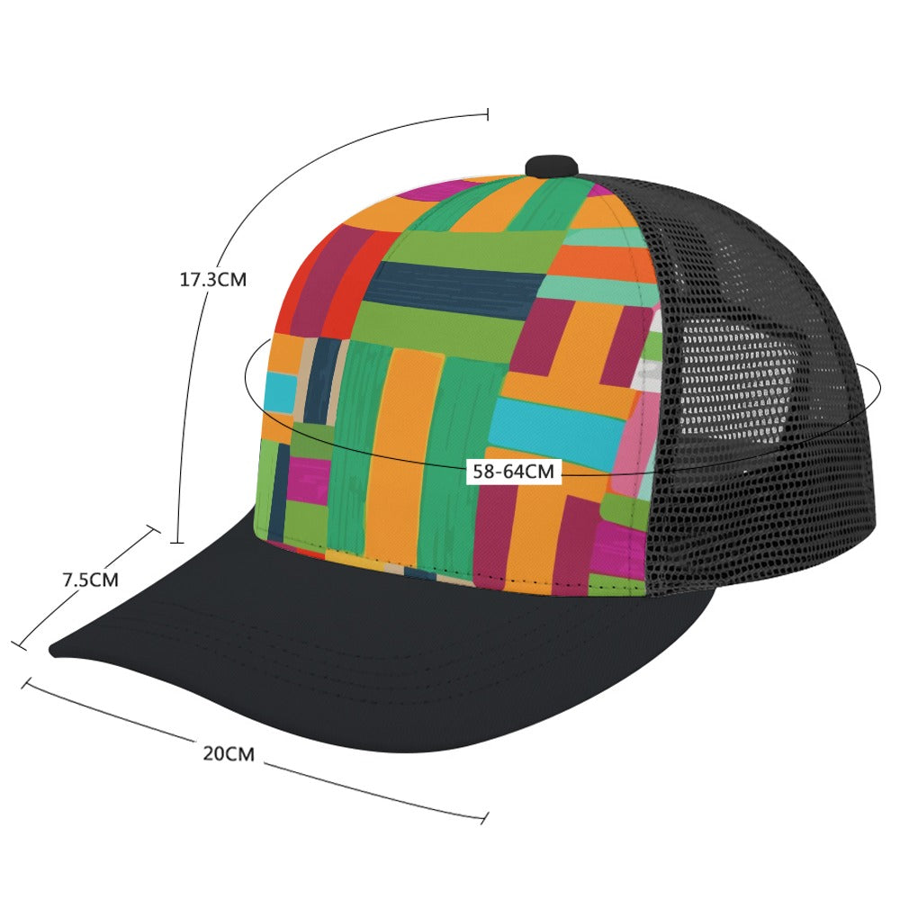 🧢✨ Bold Patchwork Trucker Hat – Multicolor Vibes 🌈🔥