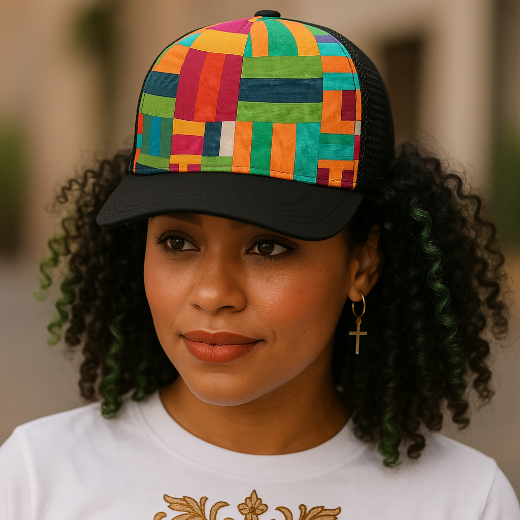 🧢✨ Bold Patchwork Trucker Hat – Multicolor Vibes 🌈🔥