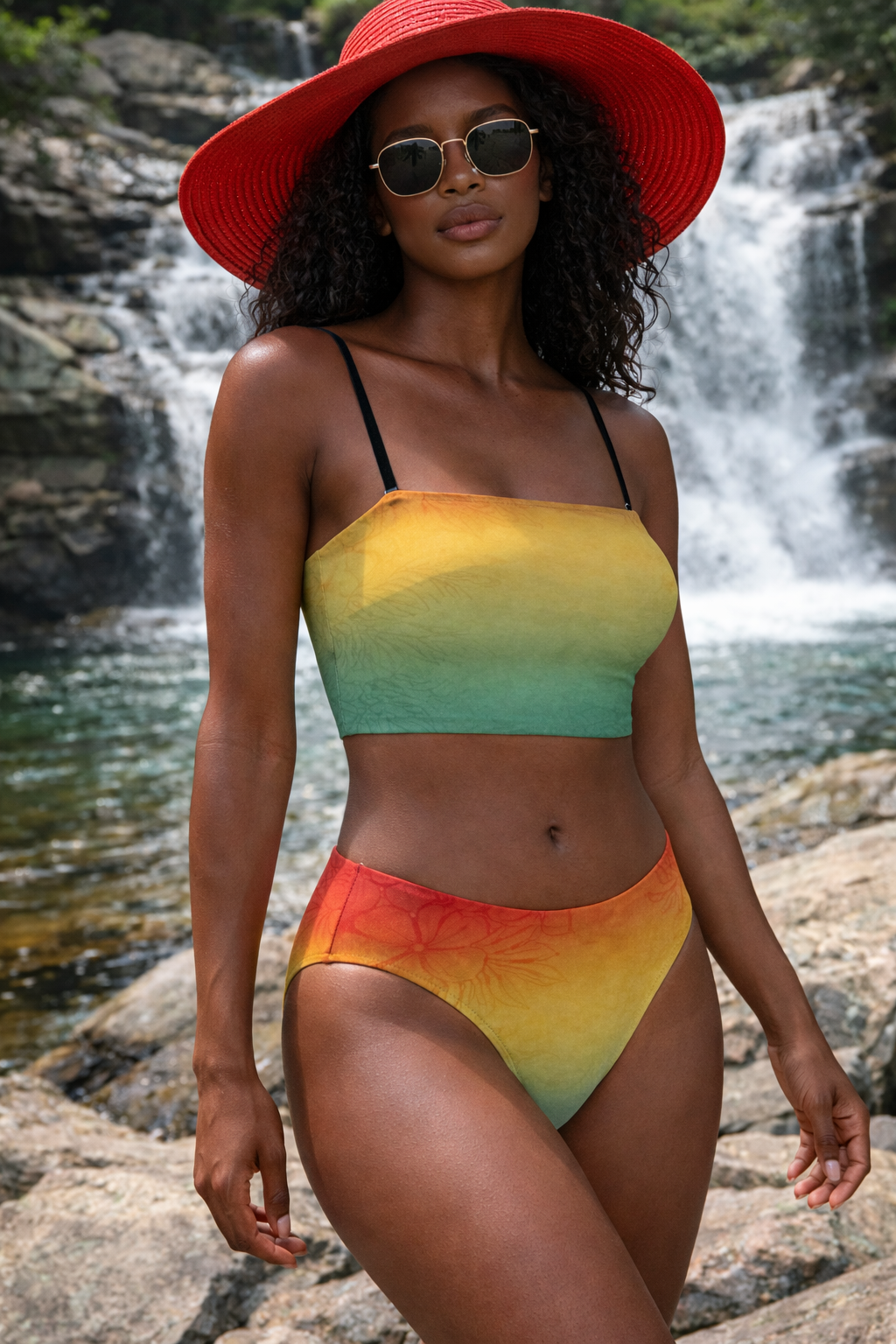 🌴 Tropical Luxe  Sunset Aura High-Waist Bikini